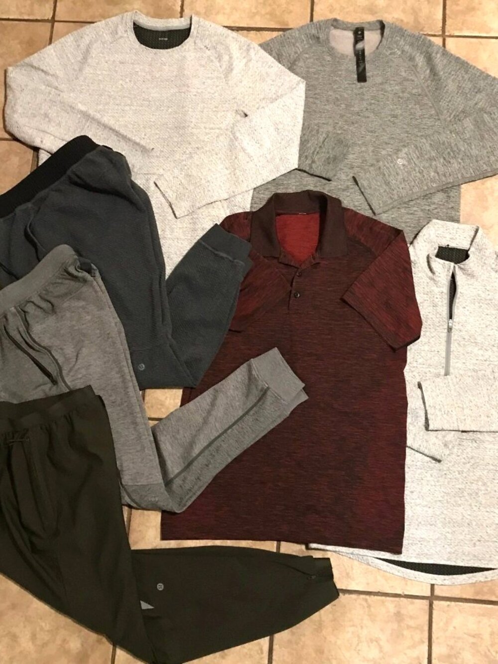 Lot of 7 Men's Lululemon-Sweatshirts, Jogger Sweatpants and Polo-Size SM & MED